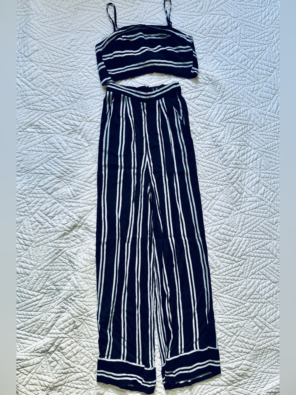 Lulus "Coastal Living" navy blue and white striped two-piece set - Picture 2 of 6